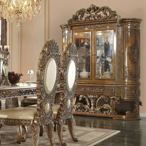 Acme Constantine Curio, Brown & Gold Finish, Resin, Composite Wood, Tempered Glass
