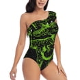 thumbnail image 3 of Gukieu DINOSAUR IN SPACE Print One-shoulder Ruffled One-piece Swimsuit with Removable Chest Pads and Tummy-control Swimsuit for Women-Small, 3 of 6
