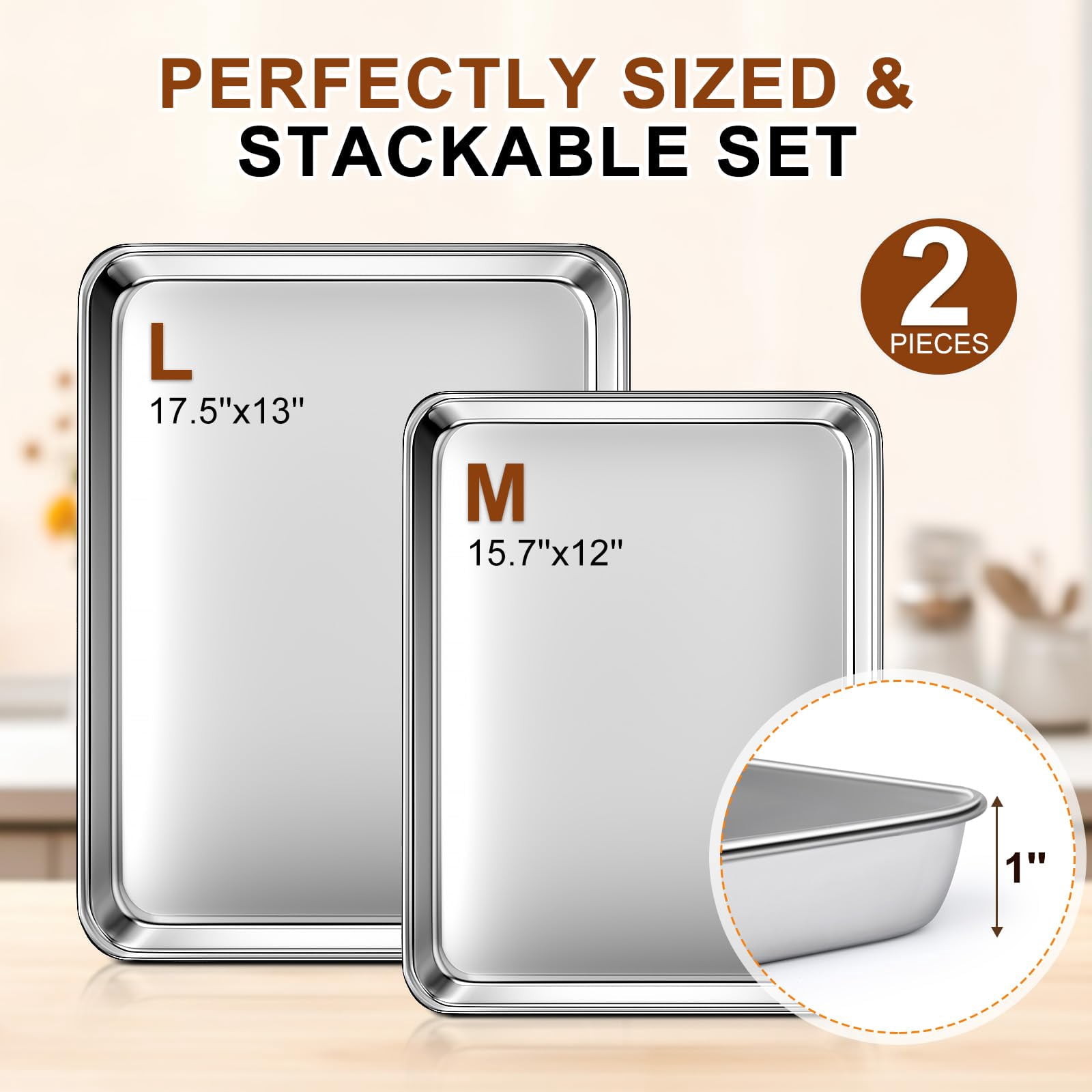 Baking Sheet Set of 2 Stainless Steel Cookie Sheets for Baking
