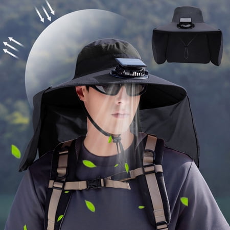 RXMEKW Sun Hats for Men Solar Fan Hat Rechargeable Summer Sun Protection Neck Circumference Large Brim Outdoor Fishing Mountaineering Quick Drying Waterproof Fisherman Hat