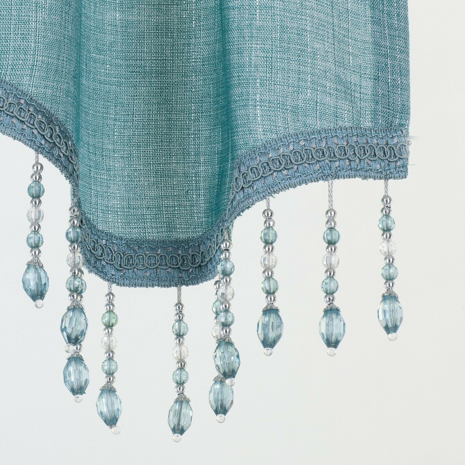 Kate Aurora Shimmery Sheer Ultra Chic Rod Pocket Beaded Window Valance - Aqua