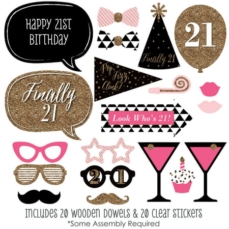 Finally 21 Girl - 21st Birthday Photo Booth Props Kit - 20 Count