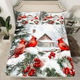 thumbnail image 2 of Manfei Cartoon Cardinal Bird Twin Sheet Sets,Red Christmas Berry Twin Fitted Sheet,Rustic Farmhouse Cabin Flat Sheet For Men Women,Microfiber Bedroom Decor,3 Pieces, 2 of 7