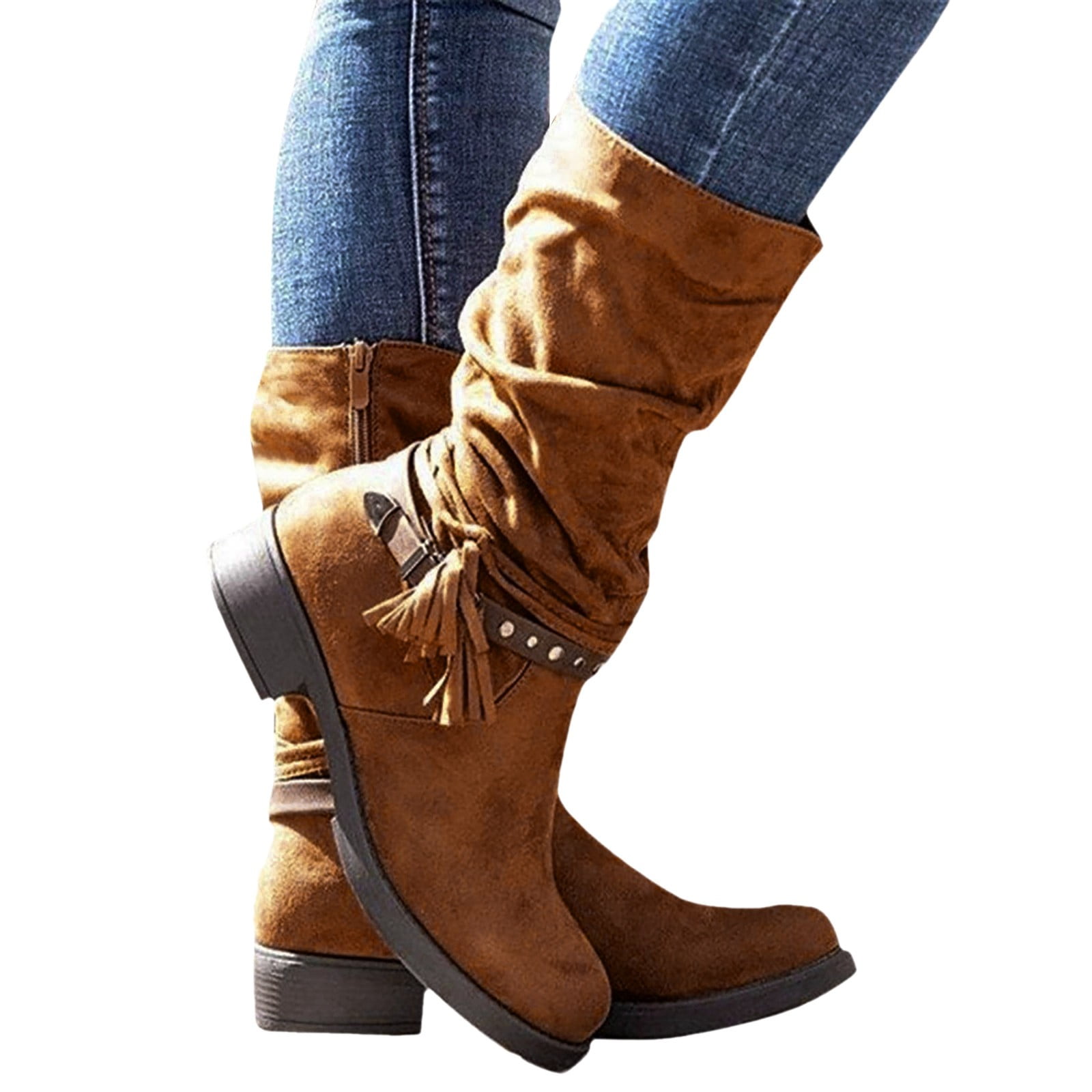 YOUSNH Ladies Winter New Solid Color Mid Calf Boots Large Size