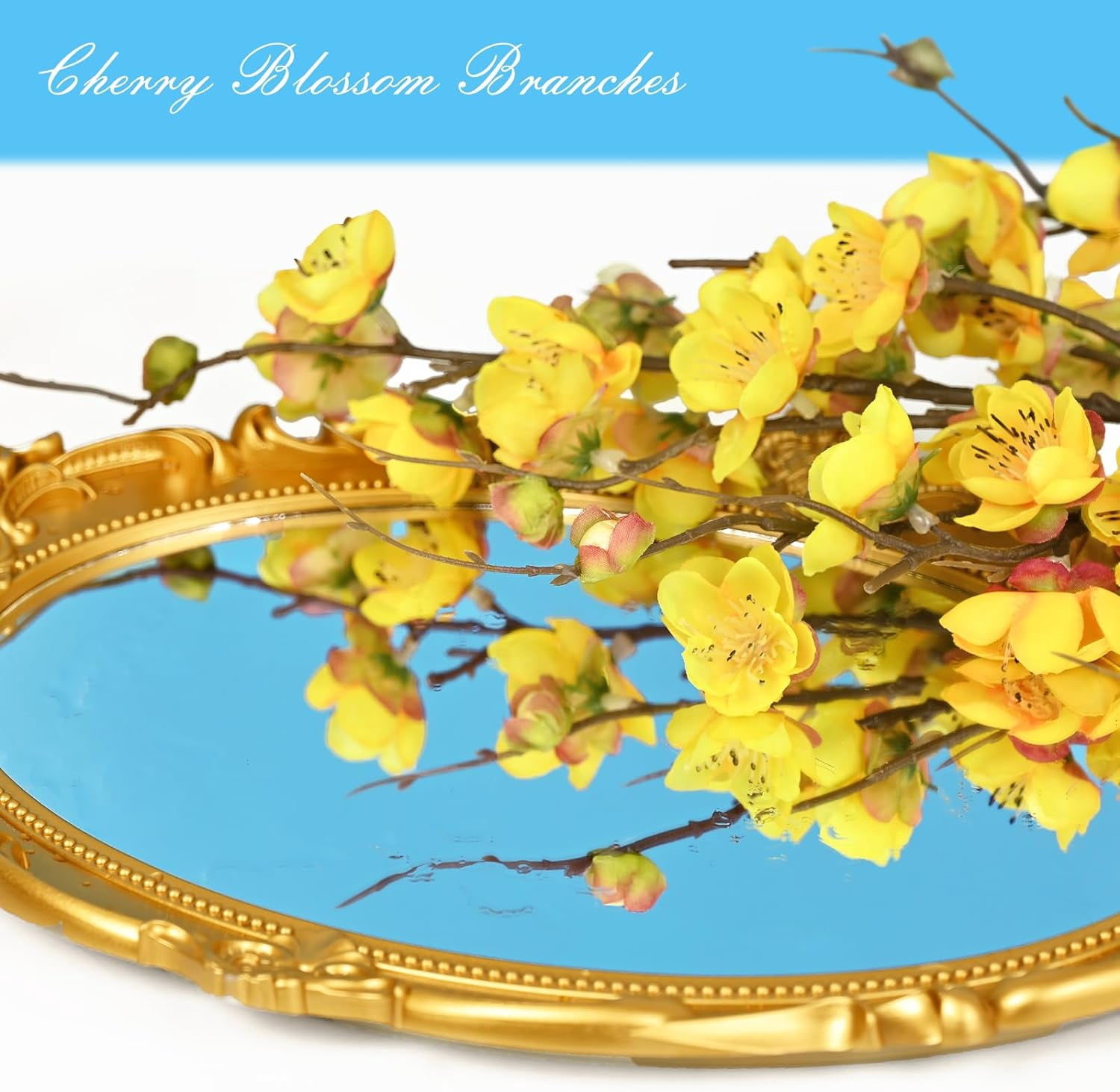 Cherry Blossom Branches for Vases, 36'' Faux Cherry Blossom Tree Decor with Long Stems, Artificial Flowers for Spring Home Indoor Outdoor Decoration (Yellow)