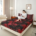 thumbnail image 4 of Manfei Fashion Red Rose Queen Sheet Sets for Adult, Flower Floral Flat Sheet, Romantic Anniversary Queen Fitted Sheet, Breathable Home Decor, 4 Pieces, 4 of 7
