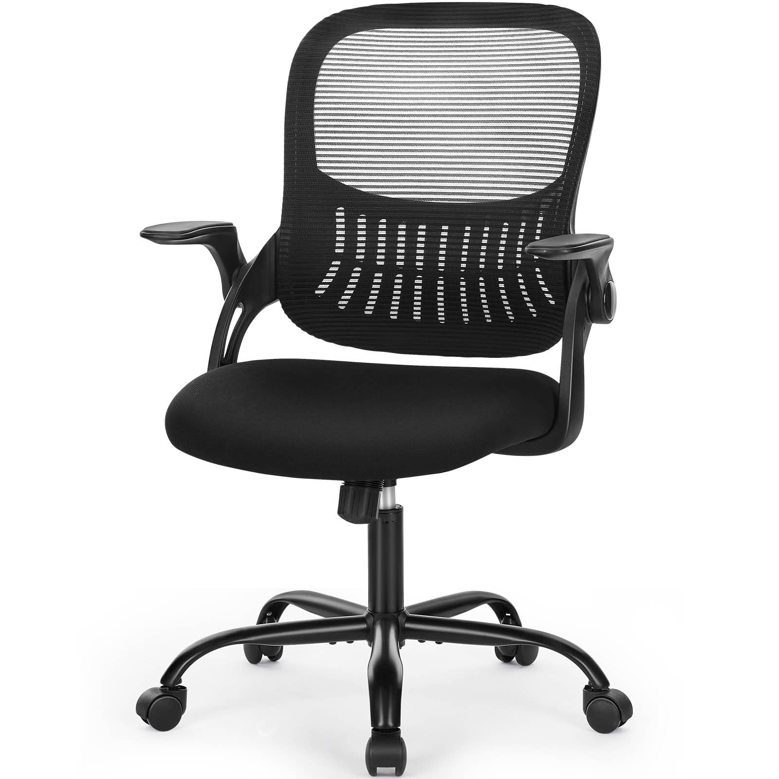 MAYEERTY Ergonomic Mid-Back Office Chair, Flip Handrail Lumbar Support Rocking Mode Height Adjustable