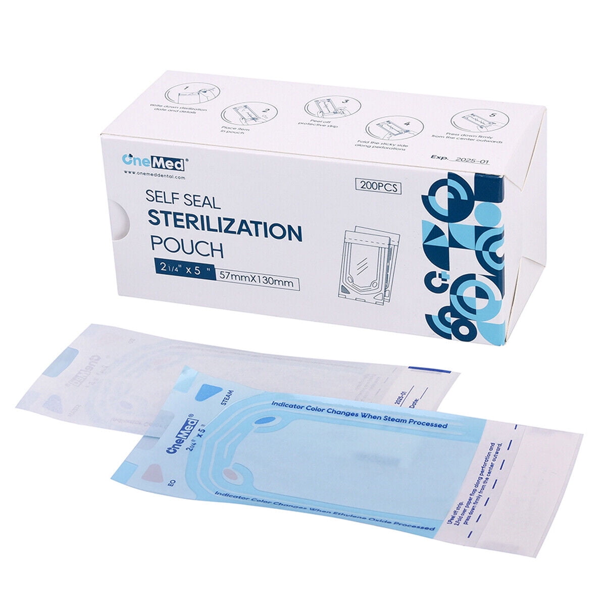 OneMed 2.25"x5" 200Pcs SelfSealing Sterilization Pouches for Dental