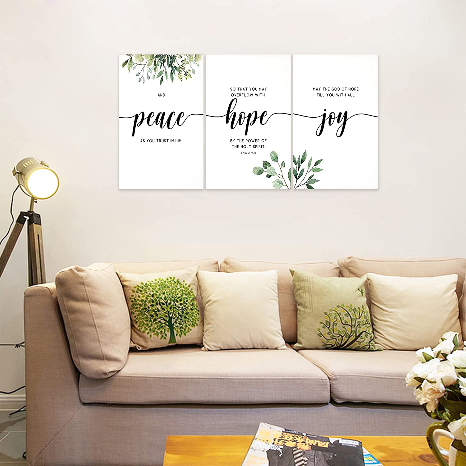 Asdg12s-3 Piece Inspirational Wall Art, White Plants Background Picture 