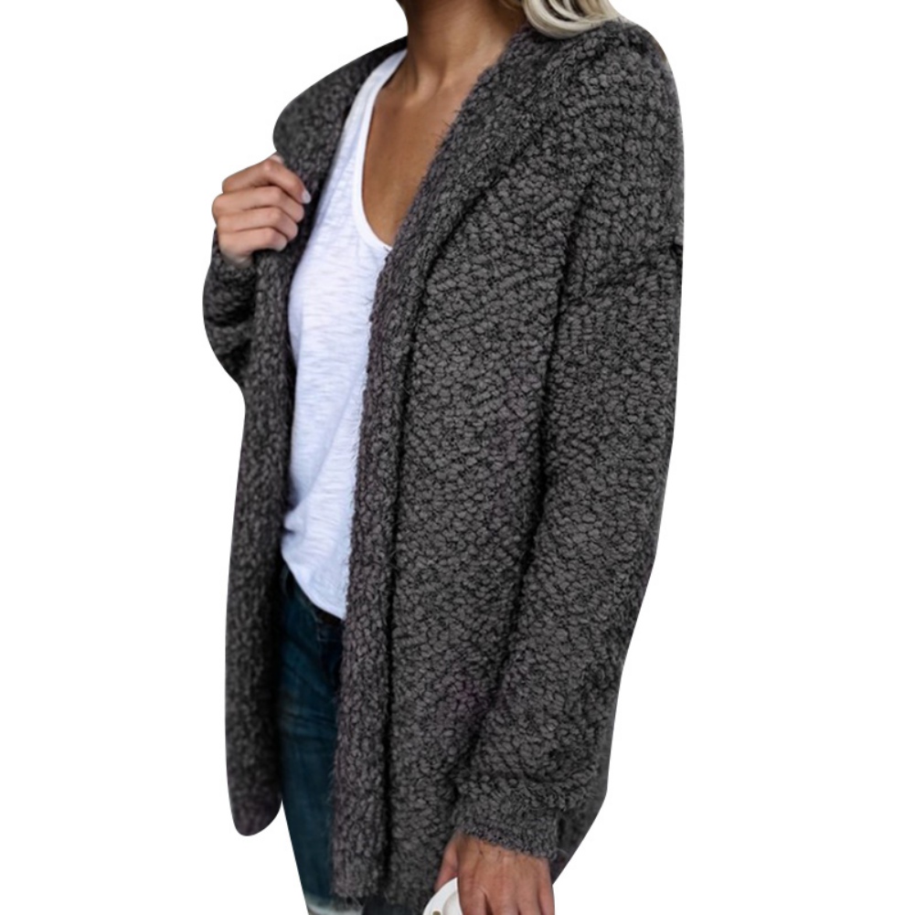Women Hooded Coat Faux Fur Zipper Coat Women Oversize Fleece Soft Jacket Thick Long Sleeve Plush Jackets Dark Gray L - image 2 of 8