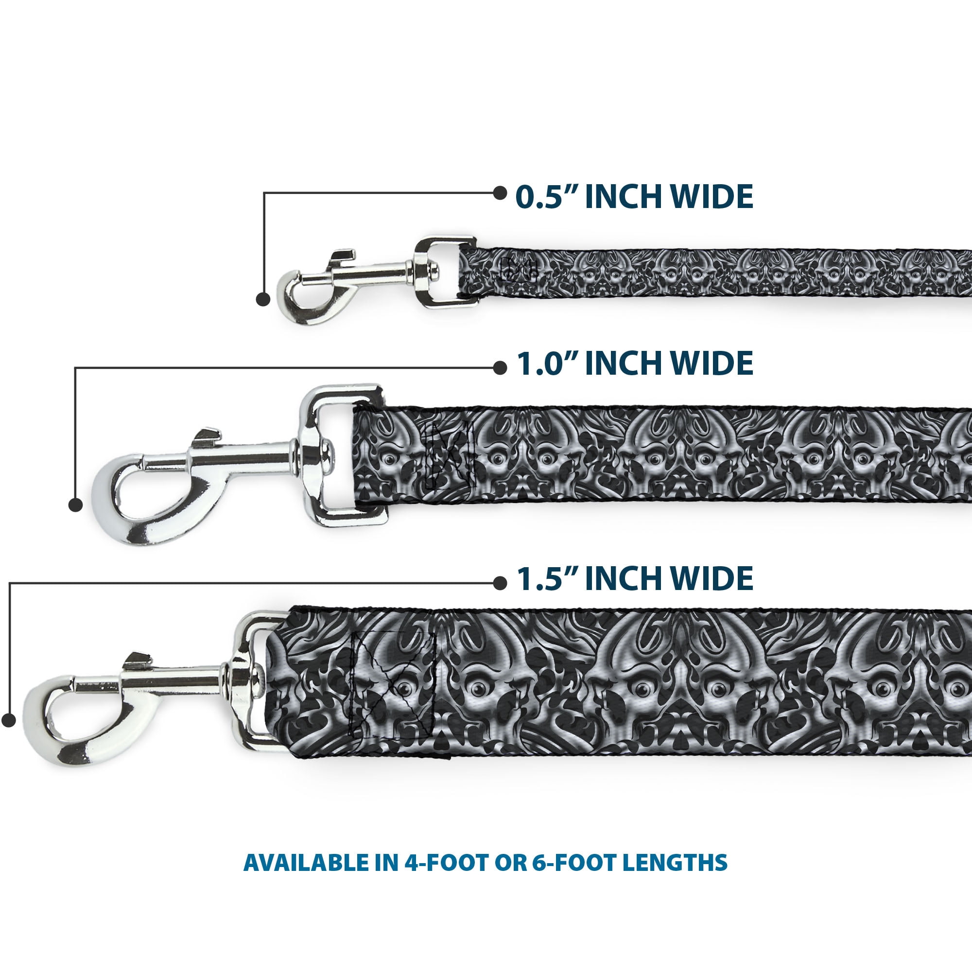 Buckle-Down Pet Leash, Dog Leash, Sleeve Skulls Black Gray, 6 Feet Long 1.0 Inch Wide