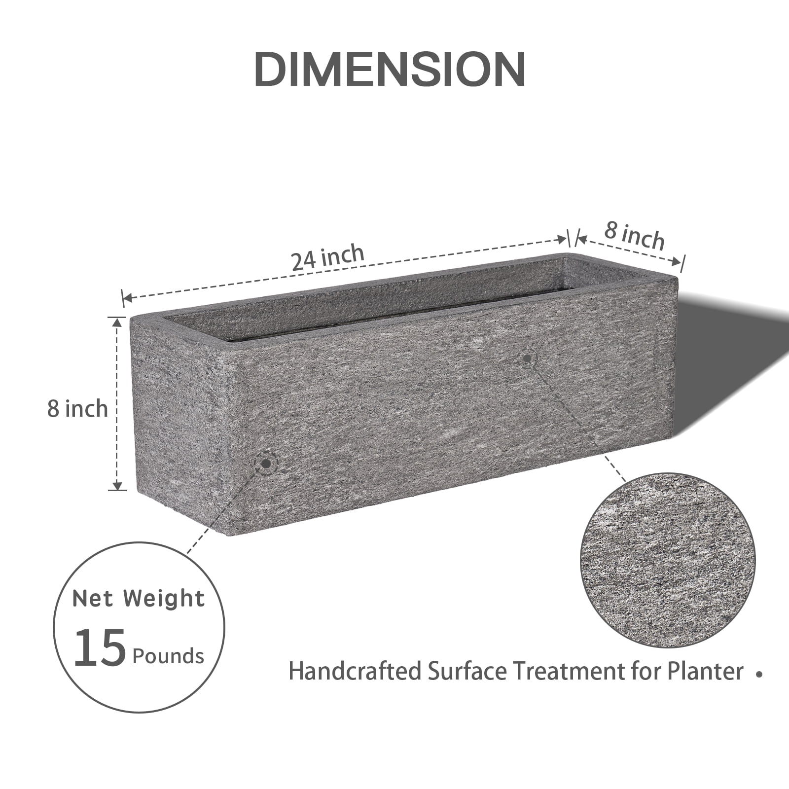 TerraDeco 24 Inch Rectangular Concrete Planter,Durable All-Weather Use with Drainage Holes,Large Rectangular Planter for Outdoor Indoor Plants