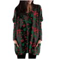 thumbnail image 1 of Blusa holgada de manga larga con bolsillo y estampado navideño para mujer con cuello redondo y empalme Pompotops gfhjh8616, 1 of 5