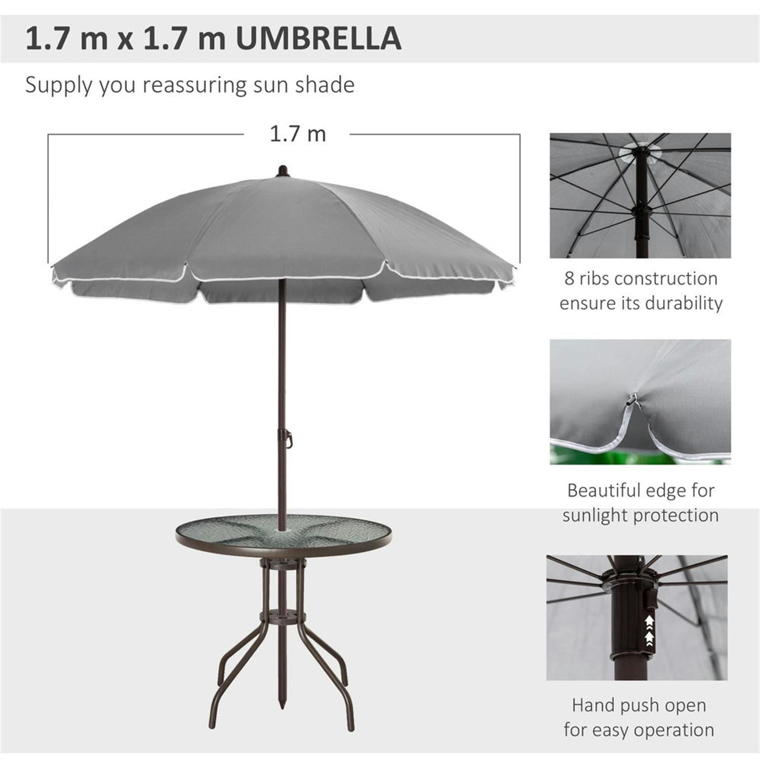 Demi Bonn 6-Piece Outdoor Dining Set with Umbrella, 4 Folding Chairs & Round Glass Table for Garden & Patio, Gray