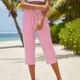 thumbnail image 4 of cfhntfmh Striped Capri Pants for Women Loose Fit Straight Leg Cropped Pant Casual Summer Linen Clothes Drawstring Capris, 4 of 6