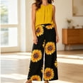 thumbnail image 6 of Costeam Womens Solid Color Pleated Sleeveless Top Sunflower Print Wide Leg Capri Pants Two Piece Set Hidden Side Pockets Relaxed Fit Lightweight Casual Coordinate Outfit, 6 of 6