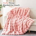 thumbnail image 3 of Faux Fur Blanket Rabbit Fleece - Blush Pink Fluffy Blanket for Sofa, Cozy Soft Plush Throw Blanket for Couch Bed, Luxury Thick Fuzzy Couch Blanket for Winter, Comfy Bubble Blanket - 60" x 80", 3 of 8