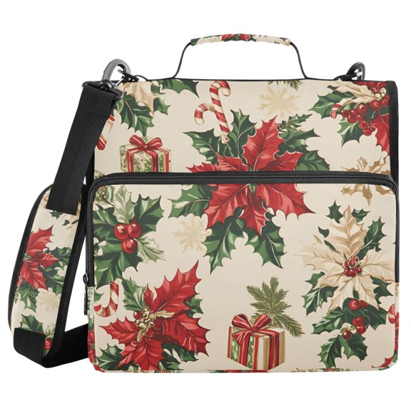 FORMRS Zipper Binder with Shoulder Strap 2-inch Ring 500 Sheet Capacity File Bag, Christmas Poinsettia