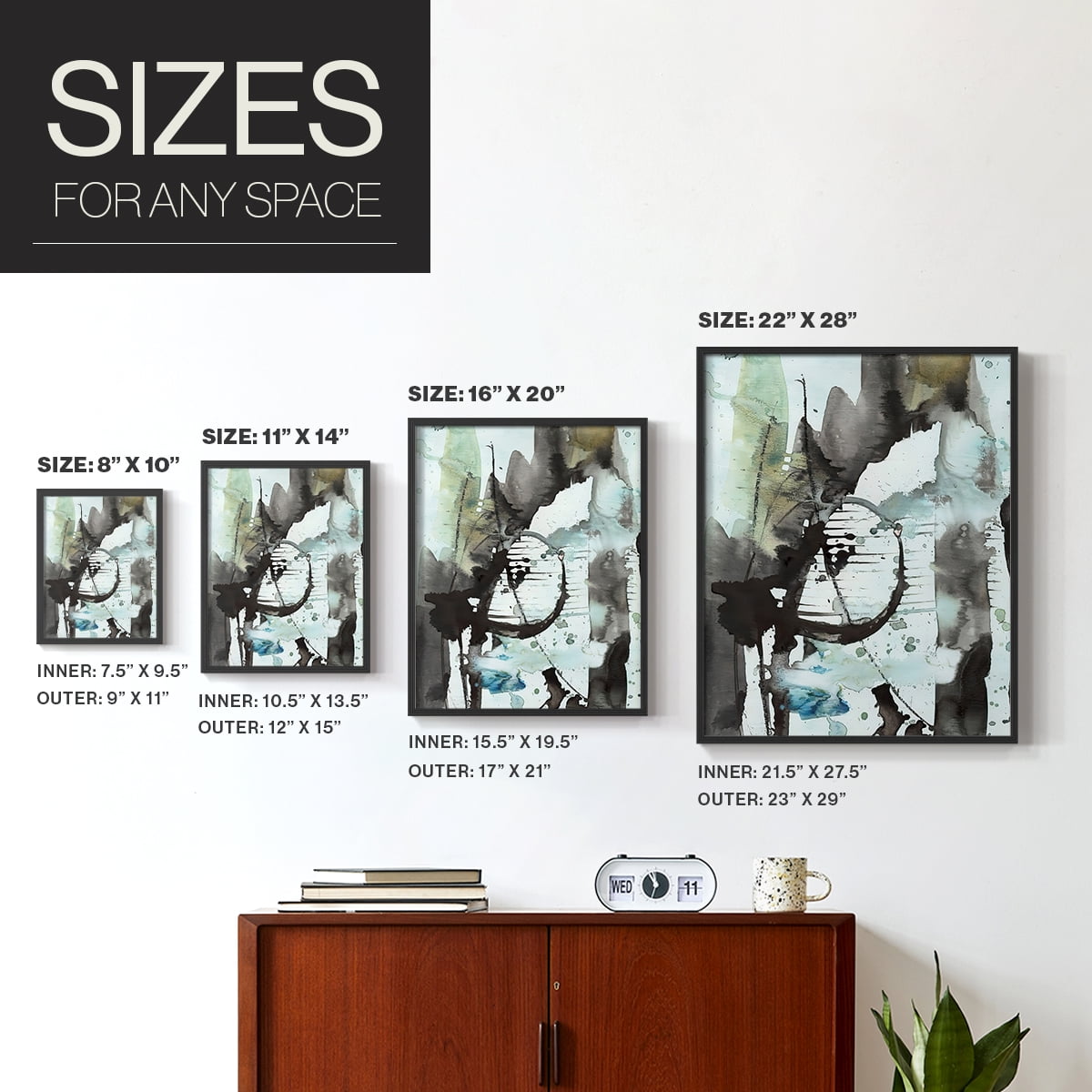 Lyrical Abstract II Framed Print in Black Solid Wood Framed Print No Nail Hanging