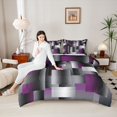 thumbnail image 4 of Feelyou Grey Purple Square Full Size Comforter Sets, Retro Abstract Bedding Sets, 3pcs, 4 of 8