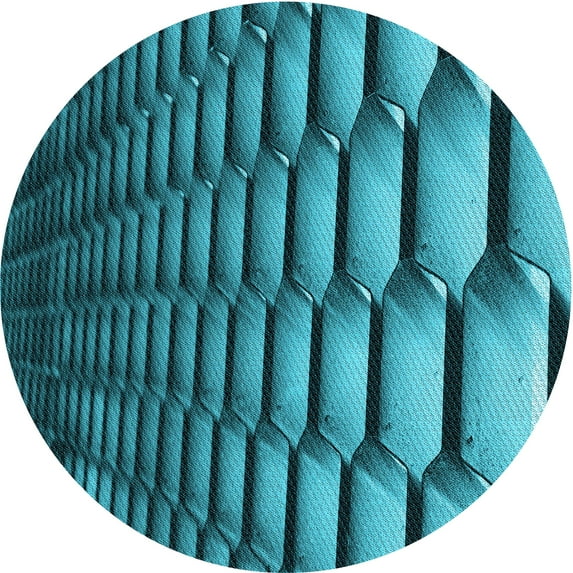 Ahgly Company Indoor Round Patterned Bright Turquoise Blue Area Rugs, 5' Round