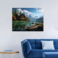 thumbnail image 2 of HFDF Mounta Canvas Wall Art Green Landscape Poster Wall Decor A Wooden House The Lake Prt Picture Patg Artwork for Kitchen Bedroom Home Decoration Ready to Hang 20x16inch Framed, 2 of 5