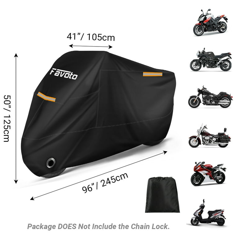 Favoto Motorcycle Cover 96.5 Inches All Season Universal Weather Waterproof Sun Outdoor Protection Durable Night Reflective with Lock Holes Storage