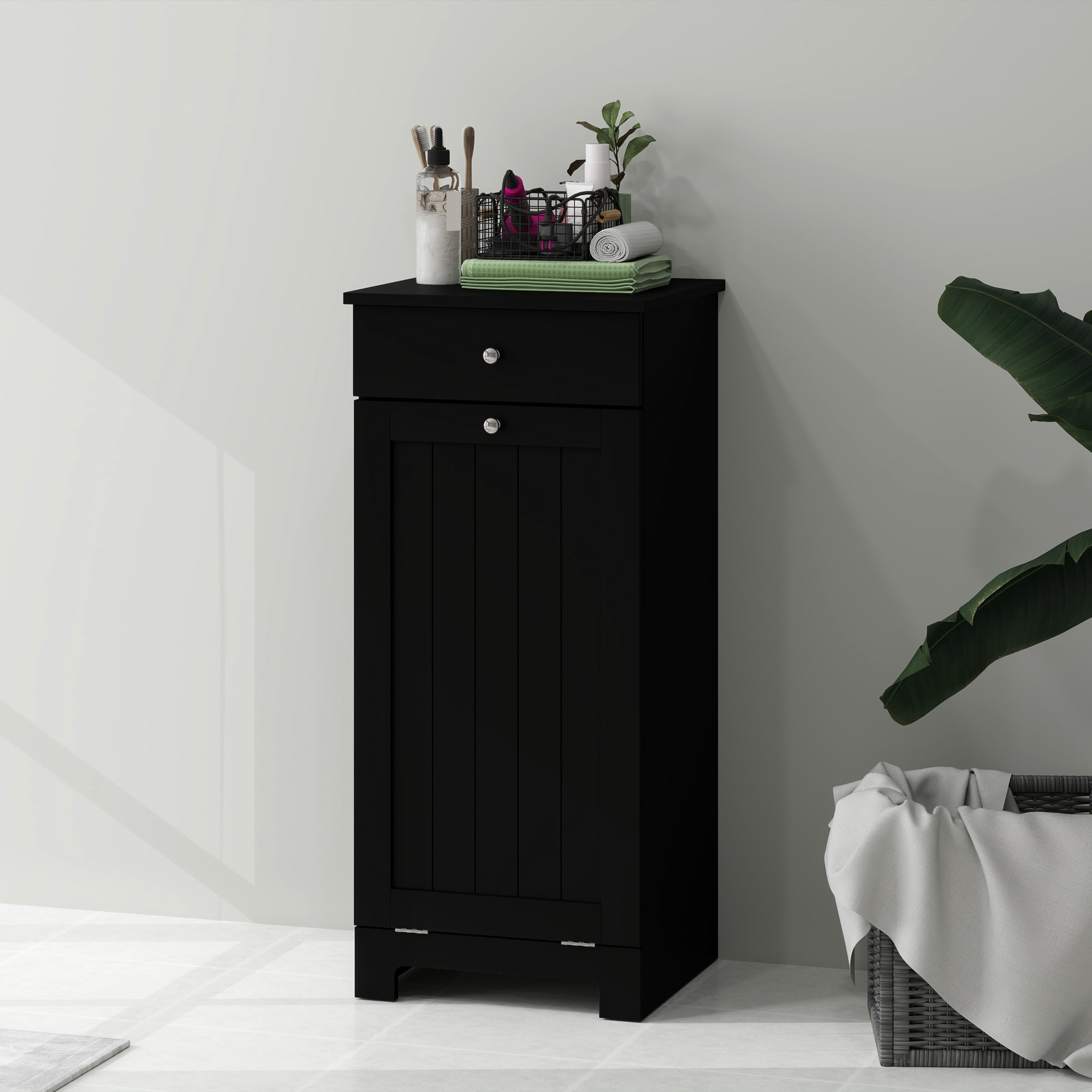 HOMCOM Tilt Out Laundry Hamper, Laundry Hamper Cabinet with Drawer, Black