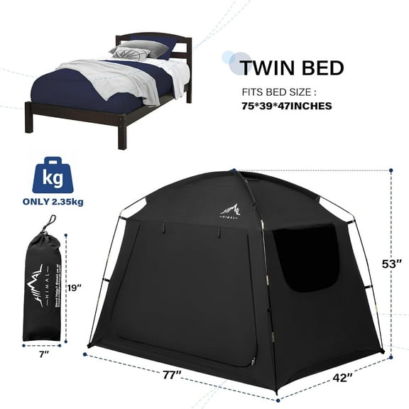 Bed Tent for Adult and Kids, Indoor Portable Light Reducing Twin Size Canopy Tents Breathable Lightweight Private Space for Bed (Black)
