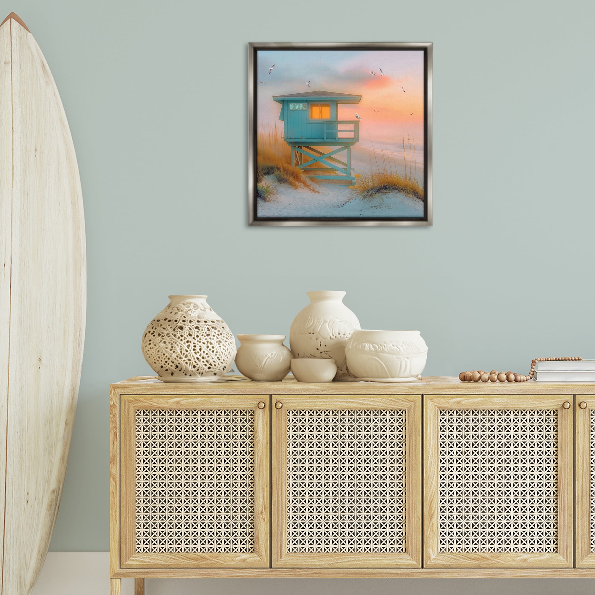Stupell Industries Coastal Charm Beach Coastal Painting Gray Floater Framed Canvas Art Print Wall Art, 25 x 25