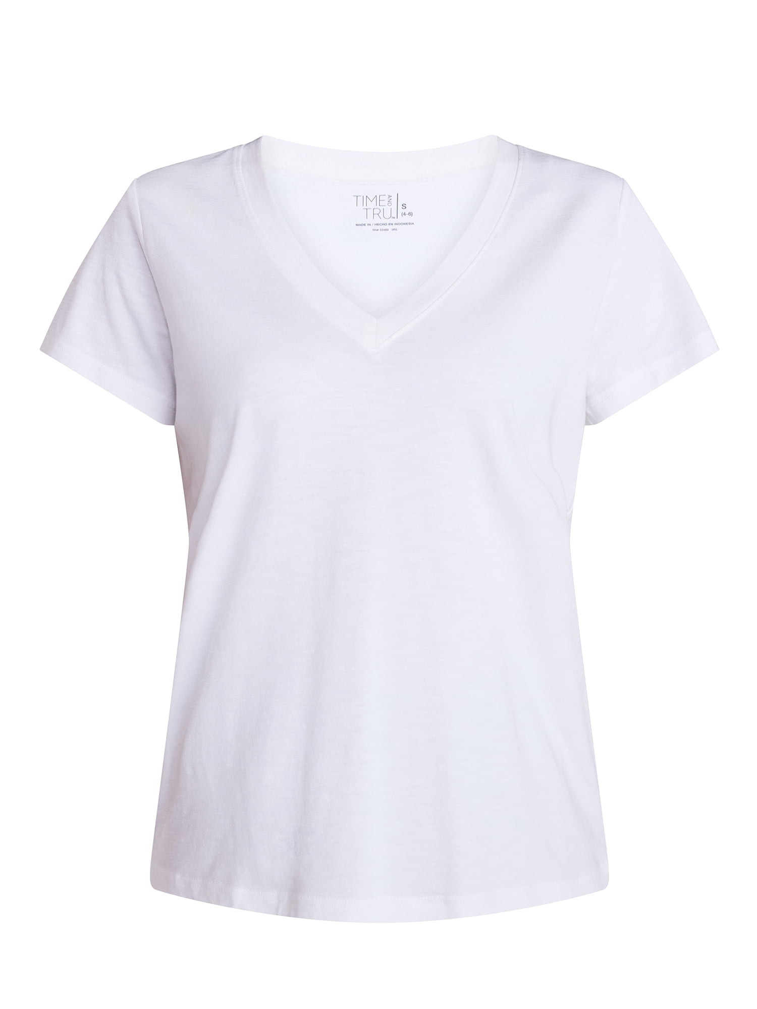 Time and Tru Women’s V-neck Slub Tee with Short Sleeves, Sizes 1X-4X