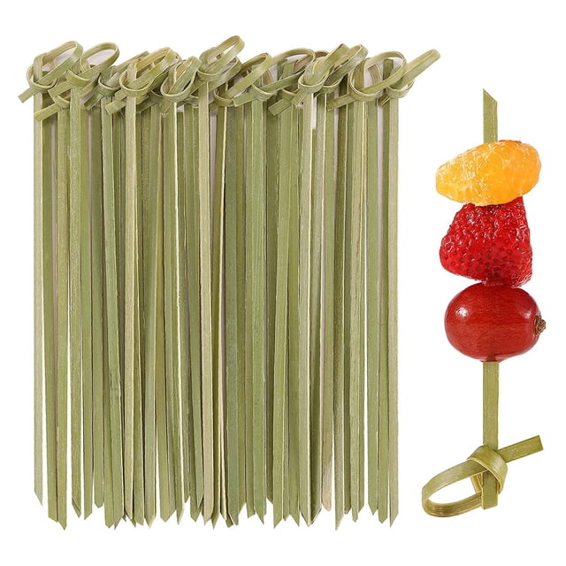 Bamboo Cocktail Picks 100 PCS Bamboo Skewers 6 Inch with Looped Knot, Food Picks,Party Toothpicks for Appetizers,Cocktail Drinks,Barbecue Snacks,Club Sandwiches. (Knot Skewer 6 inch 100 PCS)