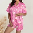 thumbnail image 2 of Yuncity Easter Pajamas For Women Set Silk Satin Heart Shaped Rabbit Short Sleeve Button Down Shirt Shorts Pjs Loungewear Sleepwear Pink Xxl, 2 of 5