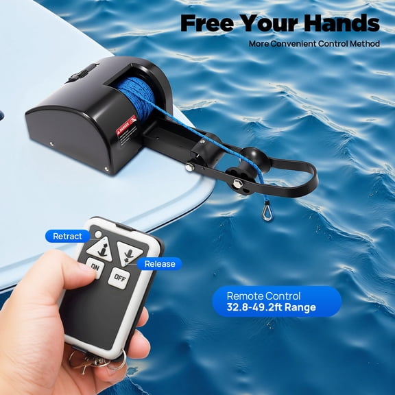 1 PCS Black Boat Marine Electric Anchor Winch, Boat Winch, Electric Anchor Winch, 15.88kg/35 lbs