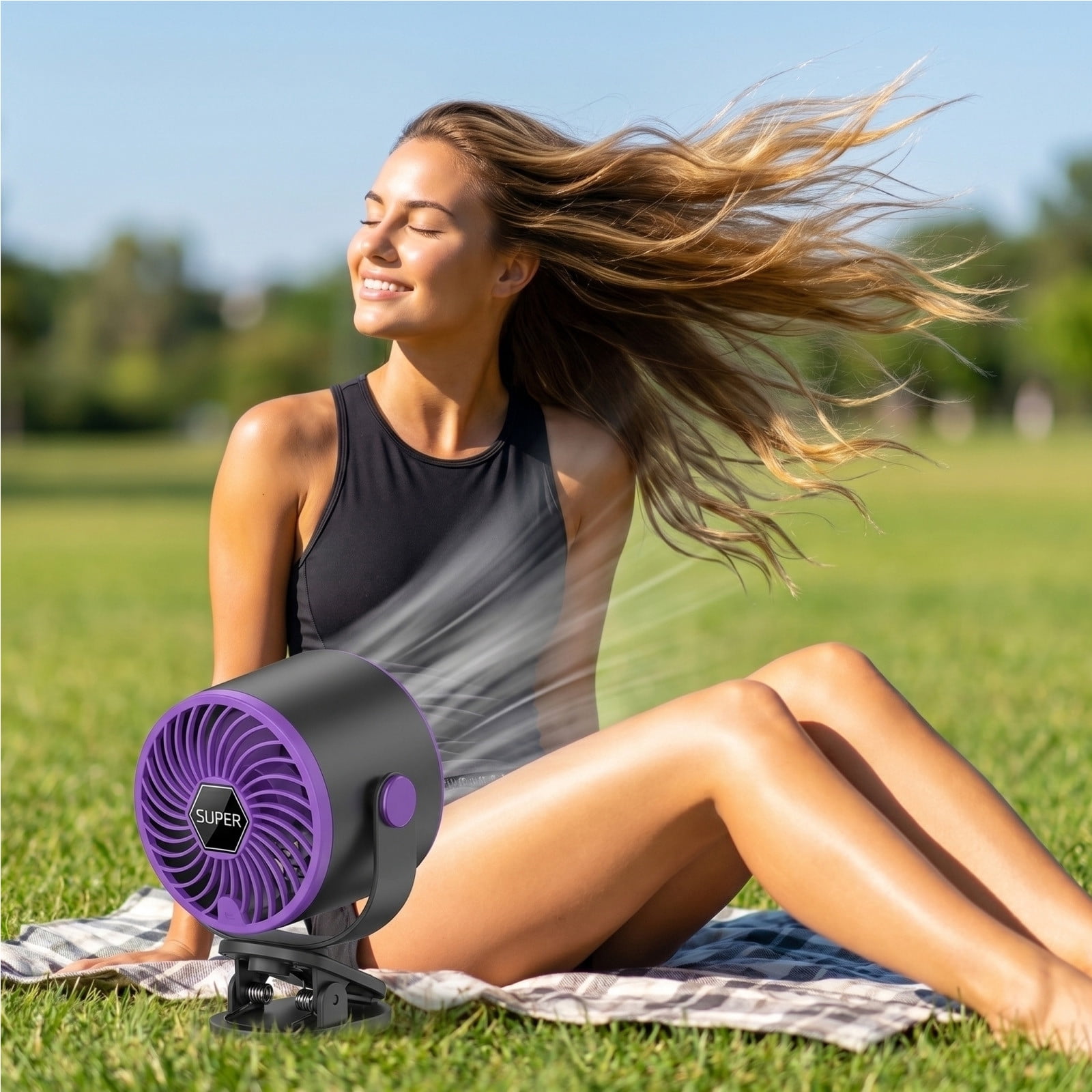Portable Clip on Fan, 5-Powerful Rechargeable USB Fan with LED Display, Strong Airflow Desk Fan for Outdoor Travel Camping Treadmill Car