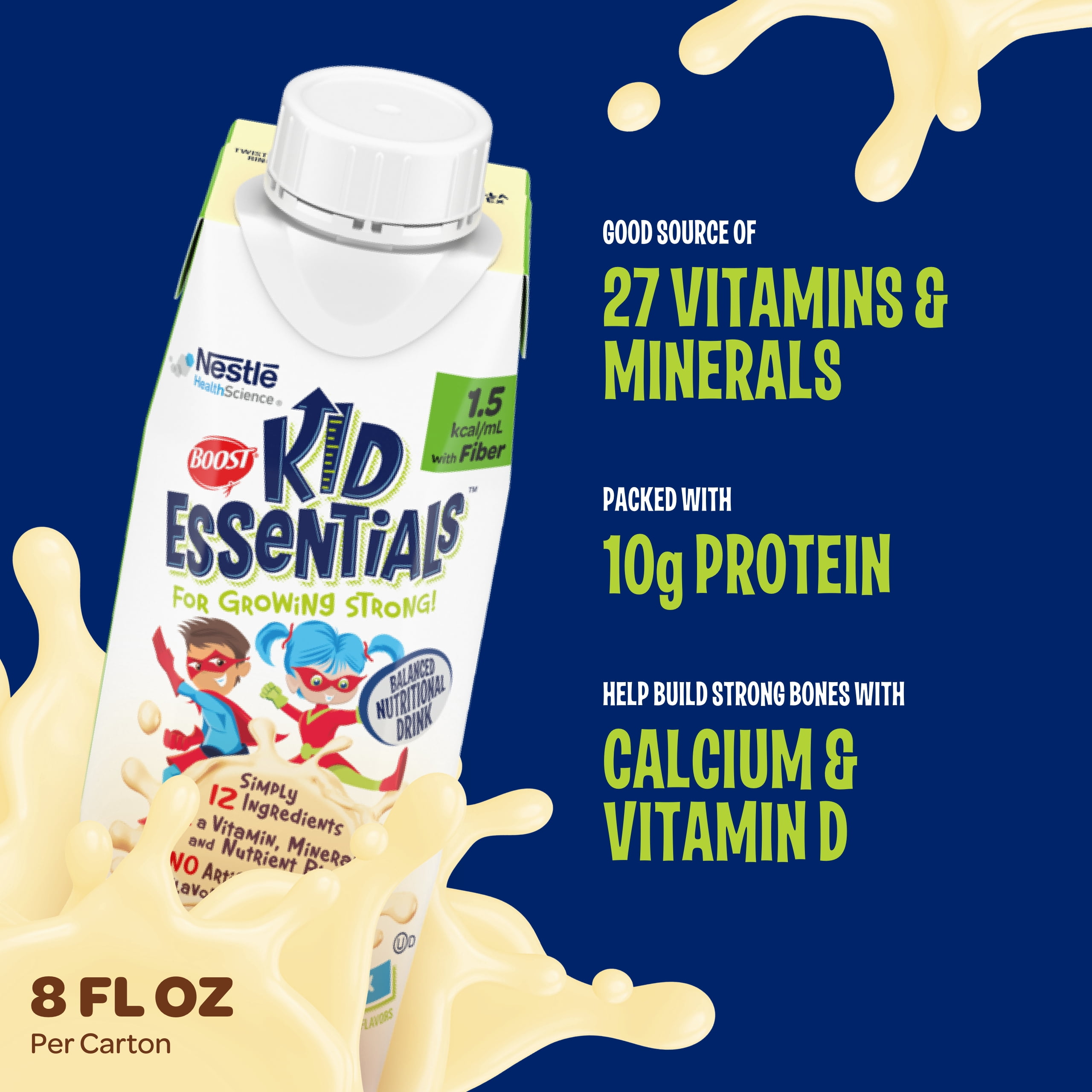 Boost Kid Essentials 1.5 with Fiber Vanilla Vortex, 8 Fl oz, 24ct