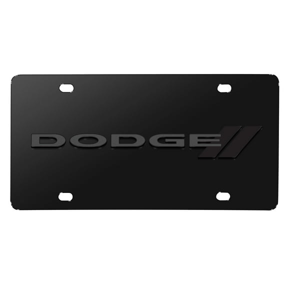 iPick Image for Dodge 3D Dark Gray Logo on Black Stainless Steel License Plate, Official Licensed