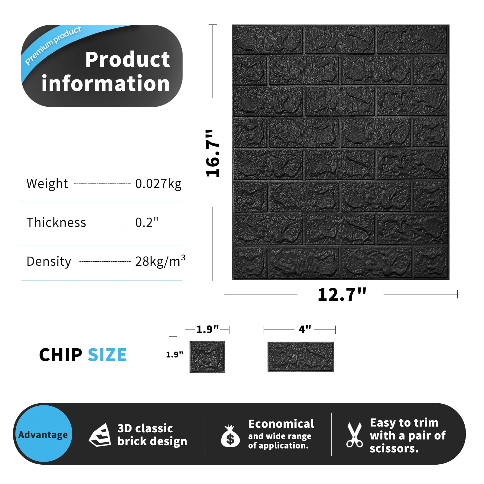 Art3d Black, Peel and Stick Wallpaper 44 Sq.ft, 30 Pieces