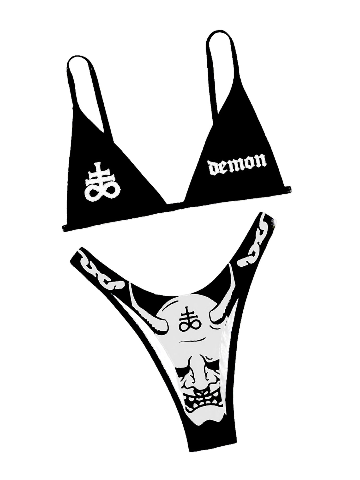 WakeUple Women Gothic Swimsuit Set Micro Bra Thong Bikini Two Piece