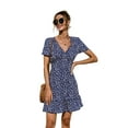thumbnail image 1 of Nouvelle Robe à Fleurs Imprimée pour Femmes, Couleur à Pois, Col en V Sexy, Patchwork, Volants, Style Plage, Bureau, Mini Vestido, 1 of 2
