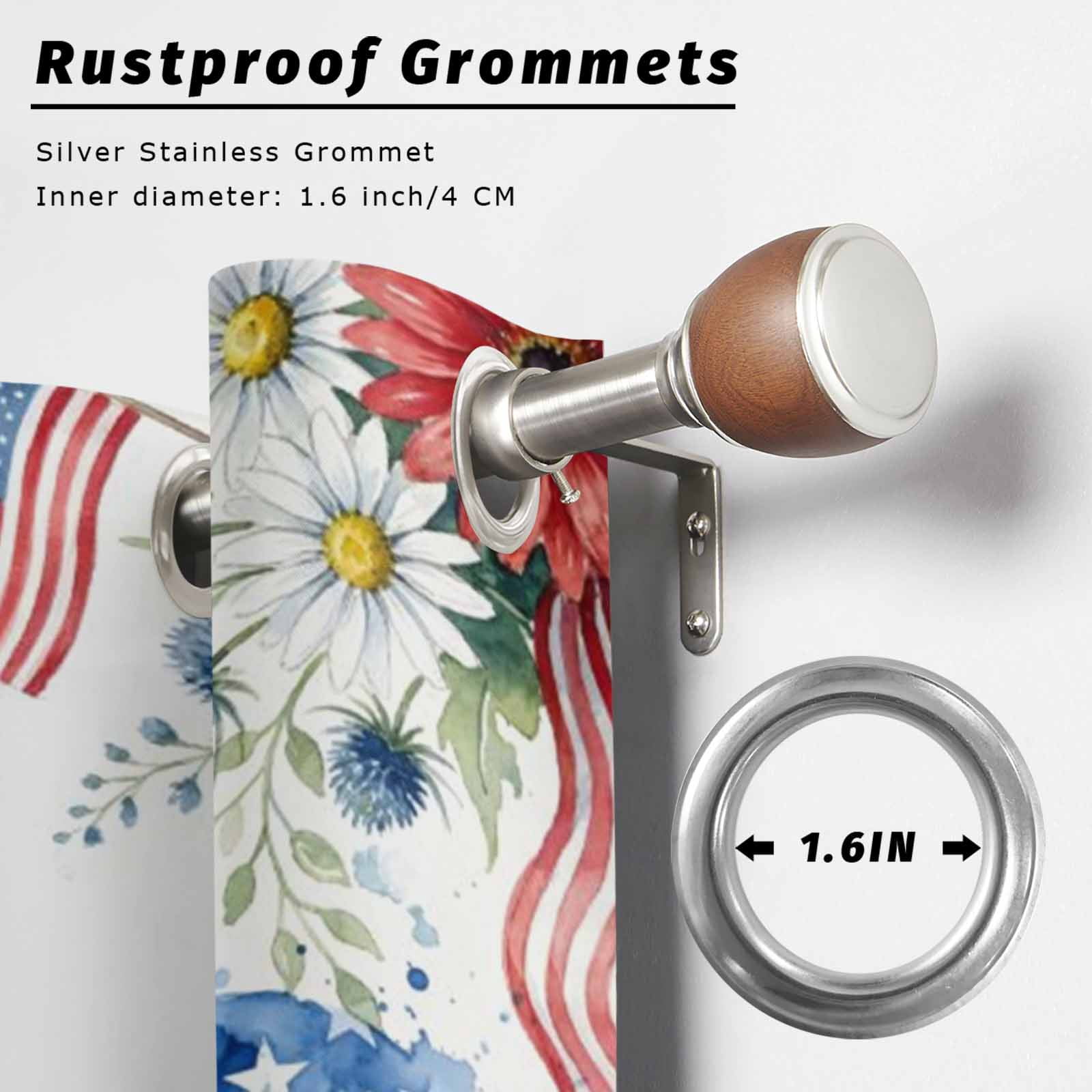 Independence Day Outdoor Curtains for Patio, Abstract American Flag Heart Red Blue Flower Daisy Sunshade Privacy Drapes Grommet Waterproof Outside Curtains for Porch/Cabana/Balcony 54"x 95", 2 Panel