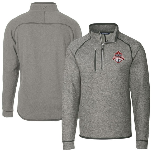 Men's-Cutter & Buck Heather Gray Toronto FC Mainsail Sweater-Knit Half-Zip Raglan Pullover Jacket