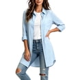 thumbnail image 4 of Guieoi Women's Elegant Casual Vacation-Style Long-Sleeve Shirt Dress Fall with Two Pockets Blue S, 4 of 6