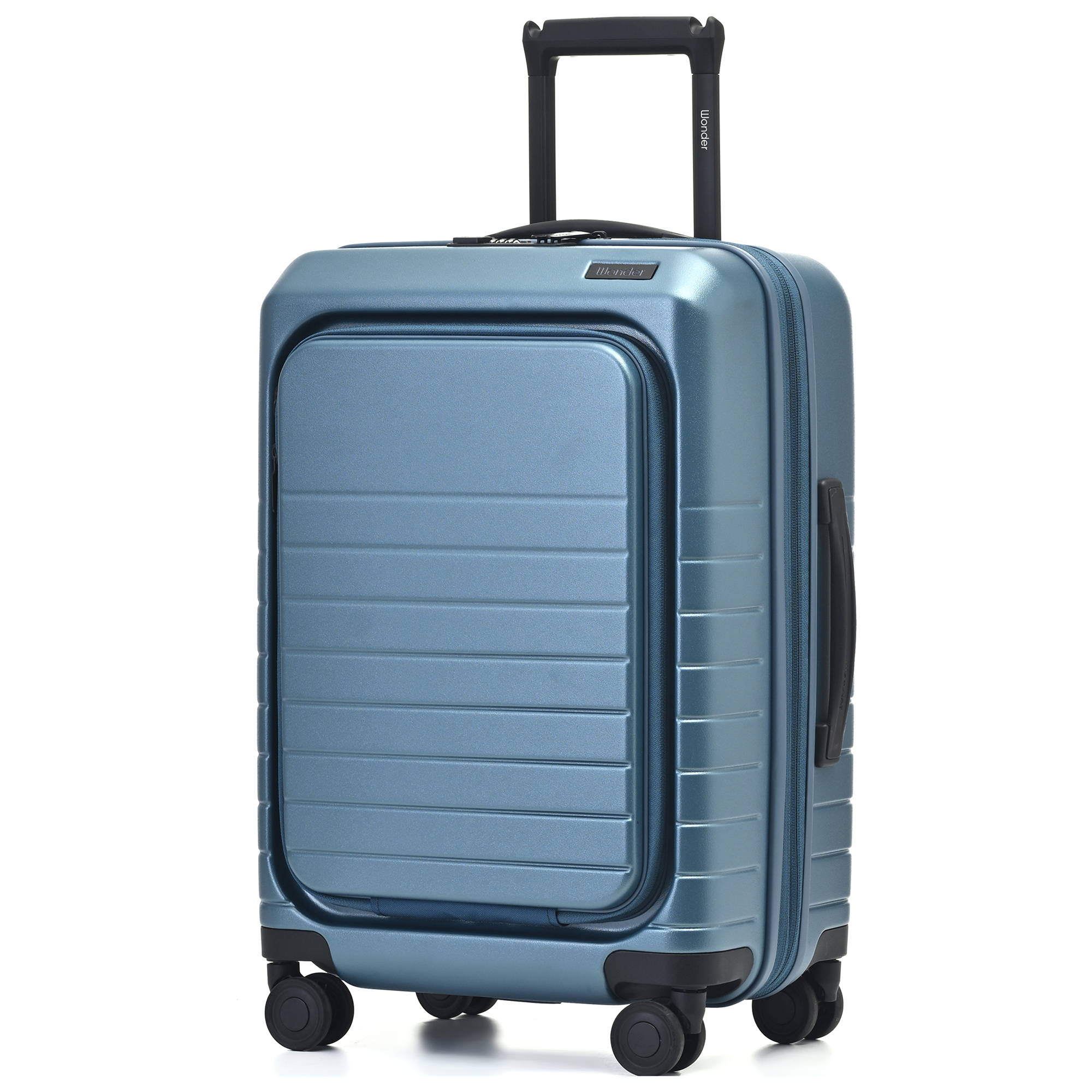 Wonder Barcelona 20" Hardside Spinner Carry-On Luggage with Front Pocket and Laptop Sleeve.BLUE