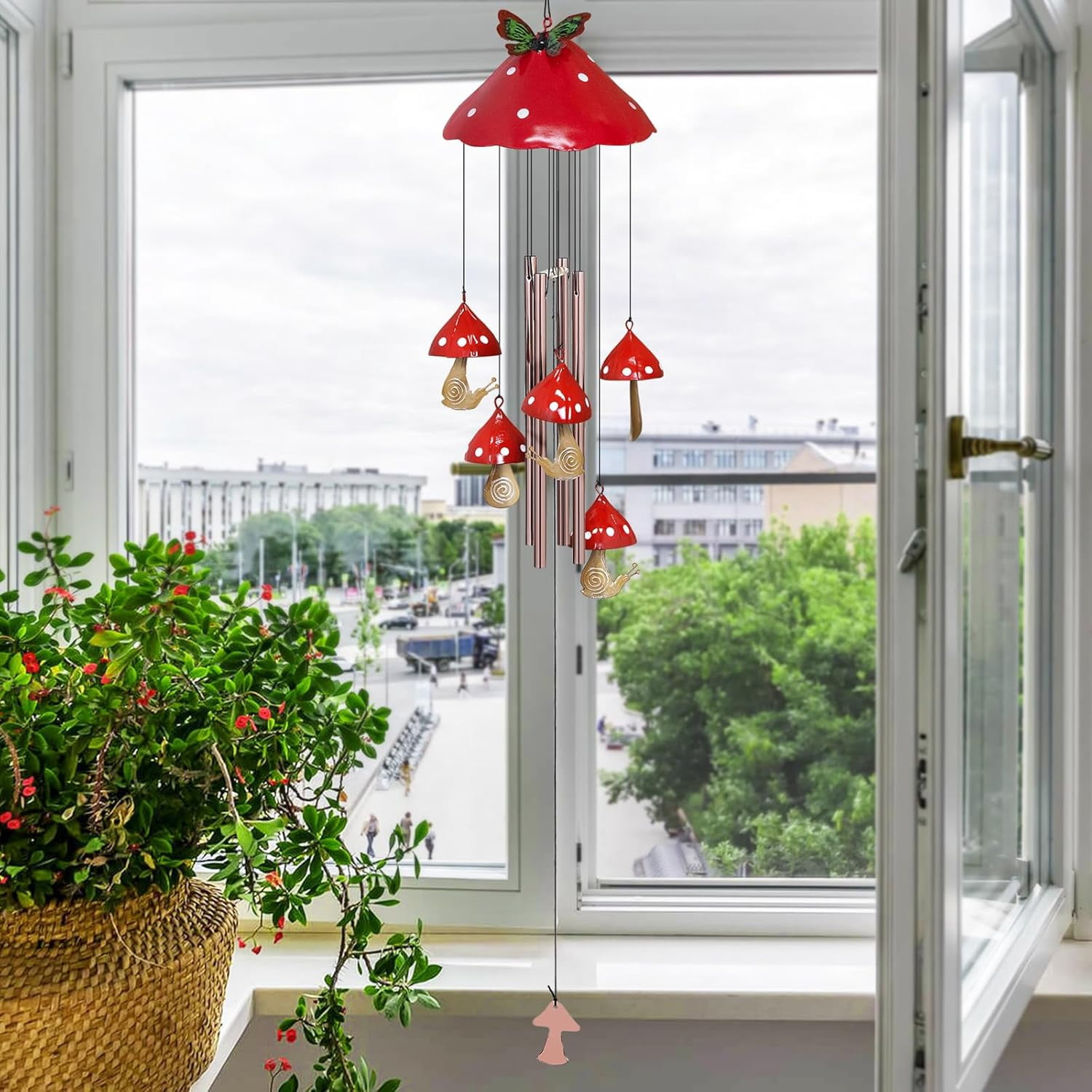 Wind Chimes for Outside, Mushroom Wind Chime Garden Decor Outdoor, Yard Decorations Wind Chimes for Mom Grandma Women Housewarming（Red）