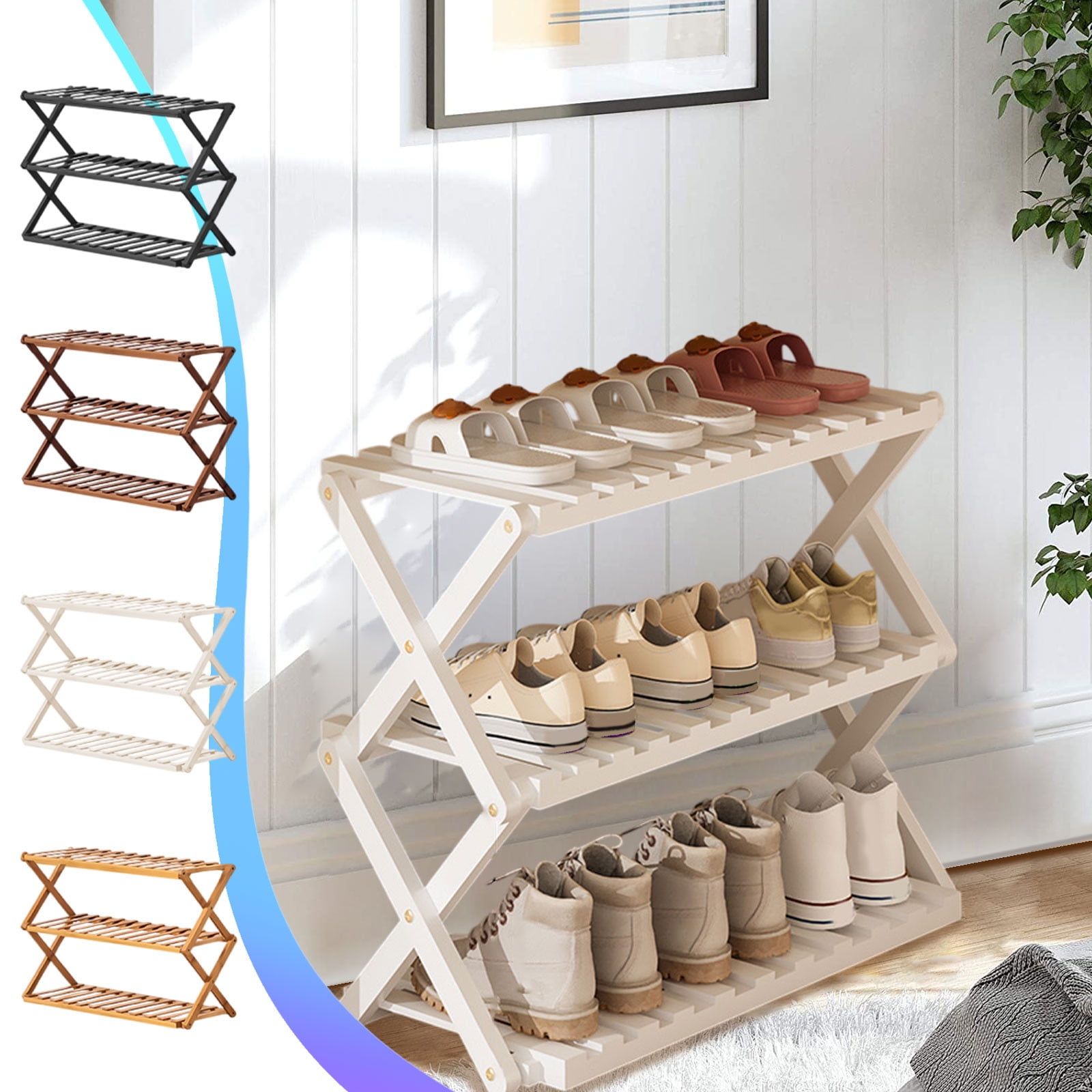 DAMAI 3 Tier Bamboo Shoe Rack,Portable Folding Multifunctional Free Standing Shoe Shelf Storage Shoe Storage Rack,Without Installation Small Shoe Rack Perfect for Corridors,Bedrooms and Small Spaces