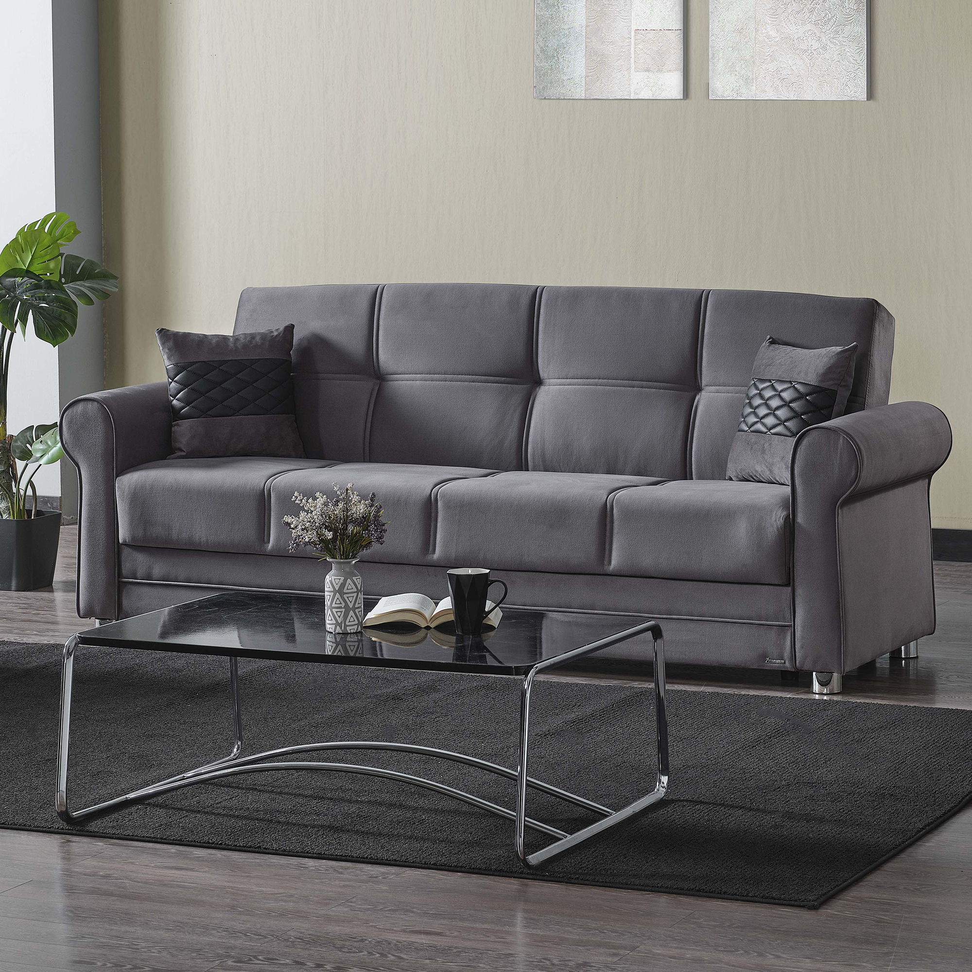Ottomanson Convertible Sleeper Sofa Bed with Hidden Storage, Firm Comfort Couch, Gray
