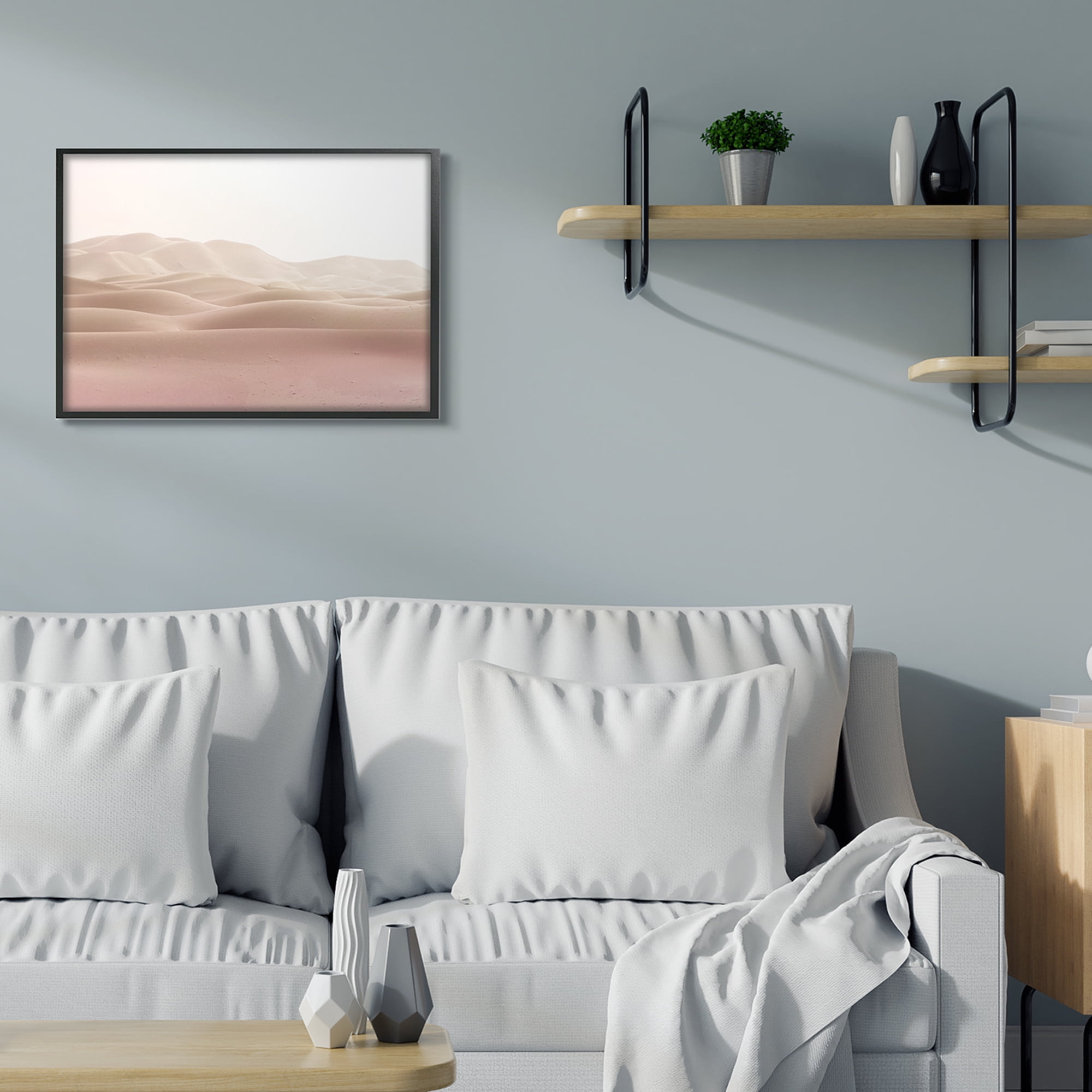 Desert Sand Dunes Landscape Beige White Sky 30 in x 24 in Framed Painting Art Print, by Stupell Home Décor