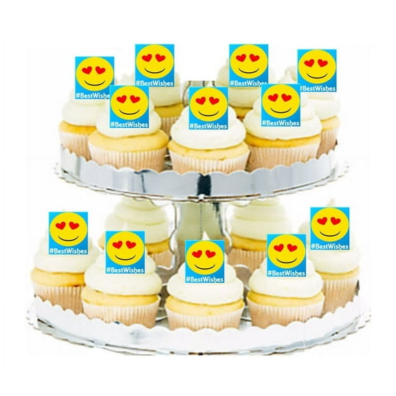 24pk Emotions #Best Wishes Edible Cupcake Decoration Toppers / Picks