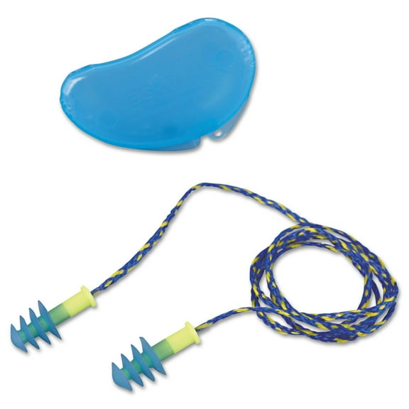 Fusion 27 dB Corded Multiple-Use Earplugs - Blue/White, Regular (100-Pair/Box)